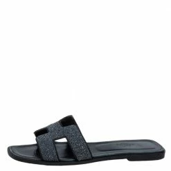 Hermes Hermés Black Crystal Embellished Suede Oran Sandals Size 39 For Women -Deals Hermes Store luxury women hermes used shoes p472270 003