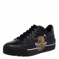 Hermes Black Leather Voltage Jungle Love Print Low Top Sneakers Size 39.5 For Women