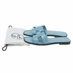 Hermes Light Blue Patent Leather Oran Sandals Size 36.5 For Women -Deals Hermes Store luxury women hermes used shoes p47310 012