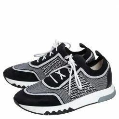 Hermes Black/White Suede And Knit Fabric Addict Sneakers Size 37 For Women -Deals Hermes Store luxury women hermes used shoes p473708 009