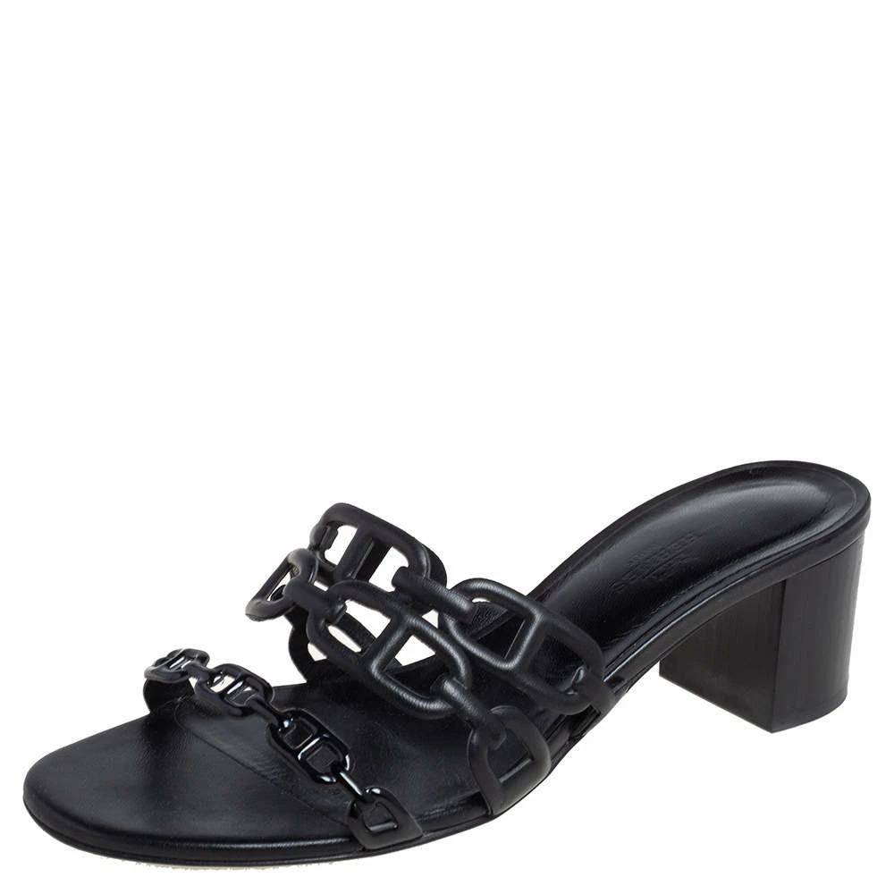 Hermes Black Leather Tandem Slide Sandals Size 37 For Women 3 Hermes Black Leather Tandem Slide Sandals Size 37 For Women