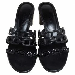 Hermes Black Leather Tandem Slide Sandals Size 37 For Women 12 Hermes Black Leather Tandem Slide Sandals Size 37 For Women -Deals Hermes Store luxury women hermes used shoes p473758 004
