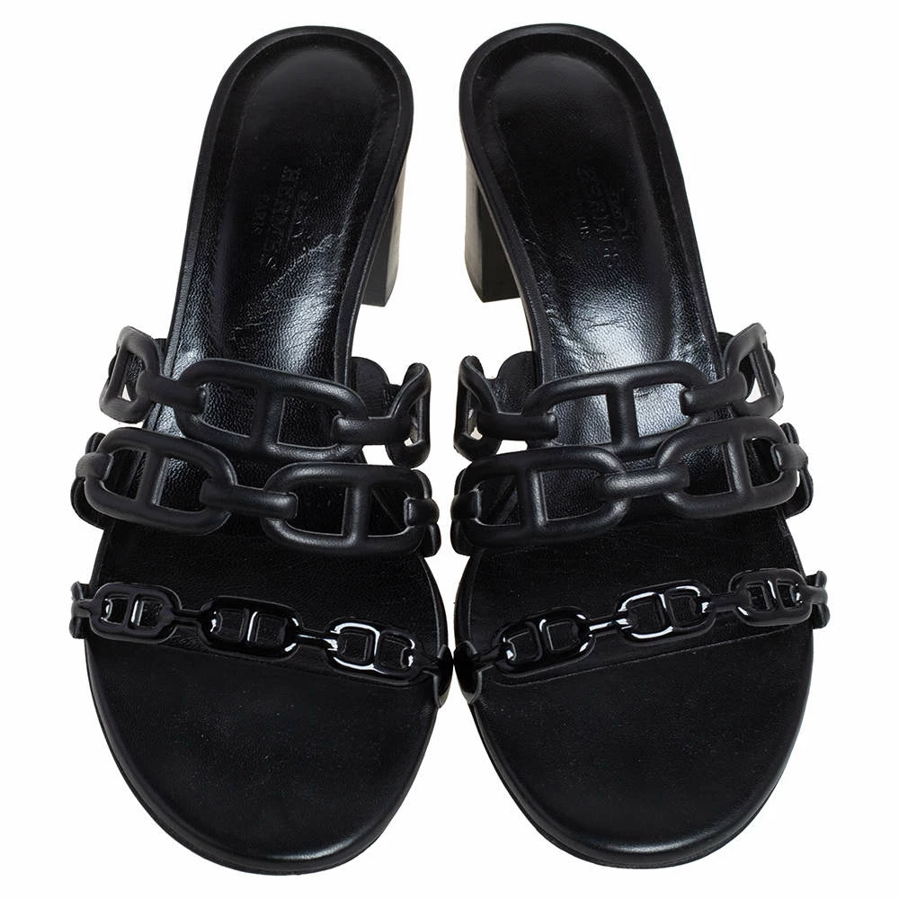 Hermes Black Leather Tandem Slide Sandals Size 37 For Women 5 Hermes Black Leather Tandem Slide Sandals Size 37 For Women - Image 3