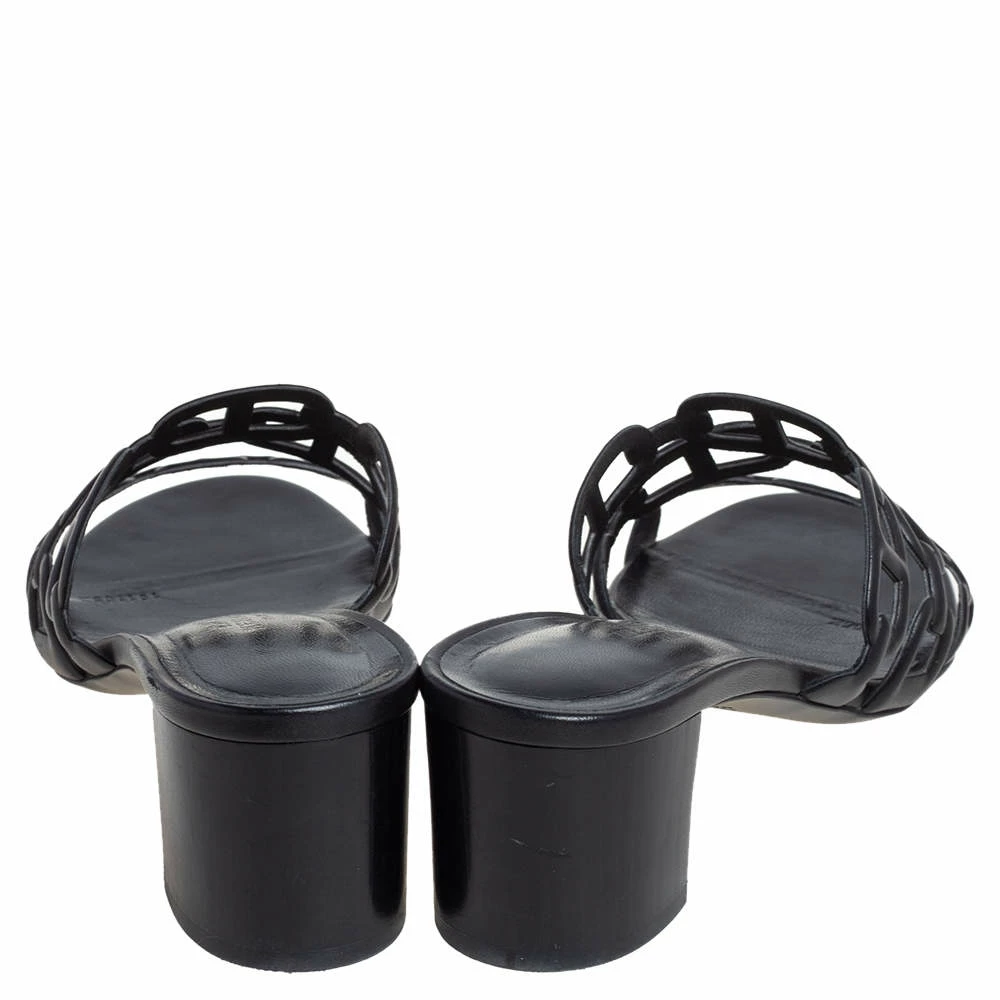 Hermes Black Leather Tandem Slide Sandals Size 37 For Women 7 Hermes Black Leather Tandem Slide Sandals Size 37 For Women - Image 5