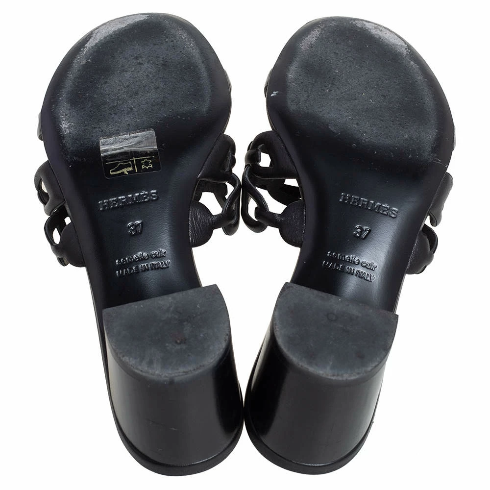Hermes Black Leather Tandem Slide Sandals Size 37 For Women 8 Hermes Black Leather Tandem Slide Sandals Size 37 For Women - Image 6