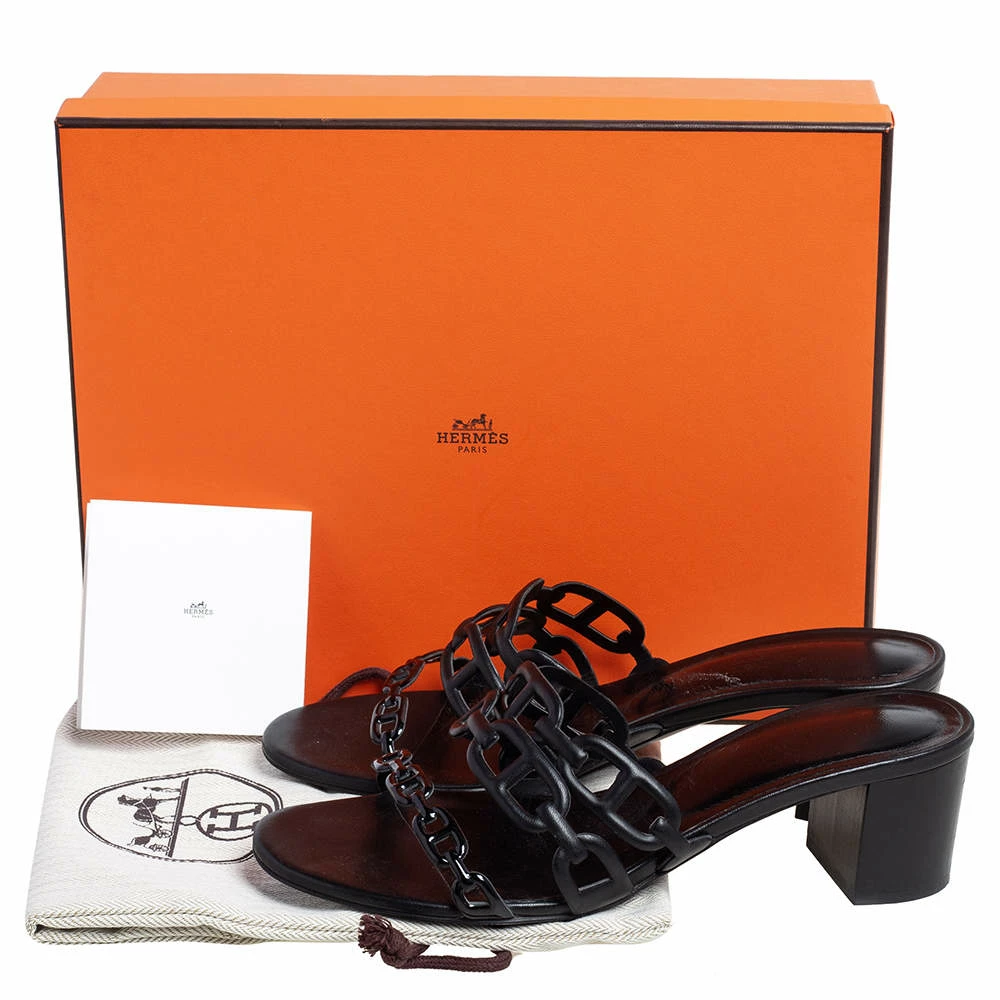 Hermes Black Leather Tandem Slide Sandals Size 37 For Women 10 Hermes Black Leather Tandem Slide Sandals Size 37 For Women - Image 8