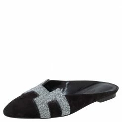 Hermes Hermès Black Suede Roxane Mule Sandals Size 38 For Women