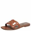 Hermes Hermès Brown Leather Aloha Flat Slides Size 37 For Women -Deals Hermes Store luxury women hermes used shoes p473767 001
