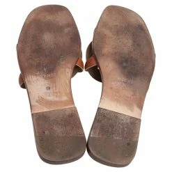 Hermes Hermès Brown Leather Aloha Flat Slides Size 37 For Women -Deals Hermes Store luxury women hermes used shoes p473767 005