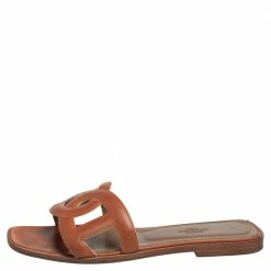 Hermes Hermès Brown Leather Aloha Flat Slides Size 37 For Women -Deals Hermes Store luxury women hermes used shoes p473767 009