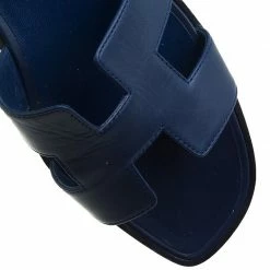 Hermes Navy Blue Leather Oran Sandals Size 39 For Women -Deals Hermes Store luxury women hermes used shoes p47454 007