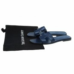 Hermes Navy Blue Leather Oran Sandals Size 39 For Women -Deals Hermes Store luxury women hermes used shoes p47454 011