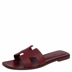 Hermes Rogue H Epsom Leather Oran Sandals Size 39.5 For Women