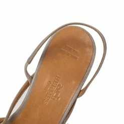 Hermes Grey Leather Pointed Toe Silngback Sandals Size 37.5 For Women -Deals Hermes Store luxury women hermes used shoes p475827 002