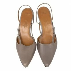 Hermes Grey Leather Pointed Toe Silngback Sandals Size 37.5 For Women -Deals Hermes Store luxury women hermes used shoes p475827 003