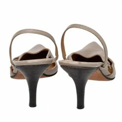 Hermes Grey Leather Pointed Toe Silngback Sandals Size 37.5 For Women -Deals Hermes Store luxury women hermes used shoes p475827 004