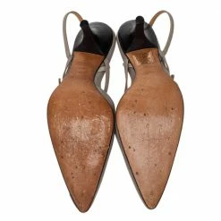 Hermes Grey Leather Pointed Toe Silngback Sandals Size 37.5 For Women -Deals Hermes Store luxury women hermes used shoes p475827 005