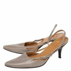 Hermes Grey Leather Pointed Toe Silngback Sandals Size 37.5 For Women -Deals Hermes Store luxury women hermes used shoes p475827 007