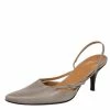 Hermes Grey Leather Pointed Toe Silngback Sandals Size 37.5 For Women