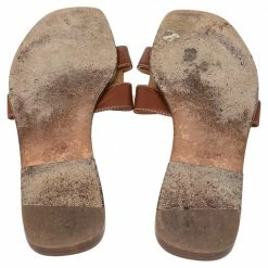 Hermes Brown Leather Oran Flat Sandals Size 39.5 For Women -Deals Hermes Store luxury women hermes used shoes p475831 001