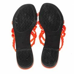 Hermes Orange Rubber Chain-Link Thalassa Slide Sandals Size 40 For Women -Deals Hermes Store luxury women hermes used shoes p475838 001