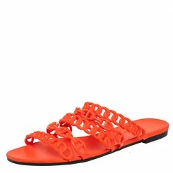 Hermes Orange Rubber Chain-Link Thalassa Slide Sandals Size 40 For Women