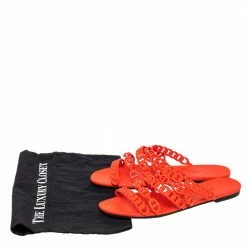 Hermes Orange Rubber Chain-Link Thalassa Slide Sandals Size 40 For Women -Deals Hermes Store luxury women hermes used shoes p475838 004