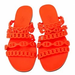 Hermes Orange Rubber Chain-Link Thalassa Slide Sandals Size 40 For Women -Deals Hermes Store luxury women hermes used shoes p475838 007