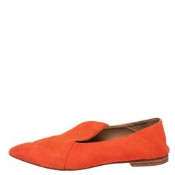 Hermes Orange Suede Logo Embroidered Pointed Toe Smoking Slippers Size 41 For Women -Deals Hermes Store luxury women hermes used shoes p475934 001