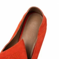Hermes Orange Suede Logo Embroidered Pointed Toe Smoking Slippers Size 41 For Women -Deals Hermes Store luxury women hermes used shoes p475934 002