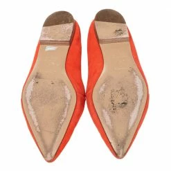 Hermes Orange Suede Logo Embroidered Pointed Toe Smoking Slippers Size 41 For Women -Deals Hermes Store luxury women hermes used shoes p475934 005