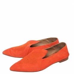 Hermes Orange Suede Logo Embroidered Pointed Toe Smoking Slippers Size 41 For Women -Deals Hermes Store luxury women hermes used shoes p475934 007