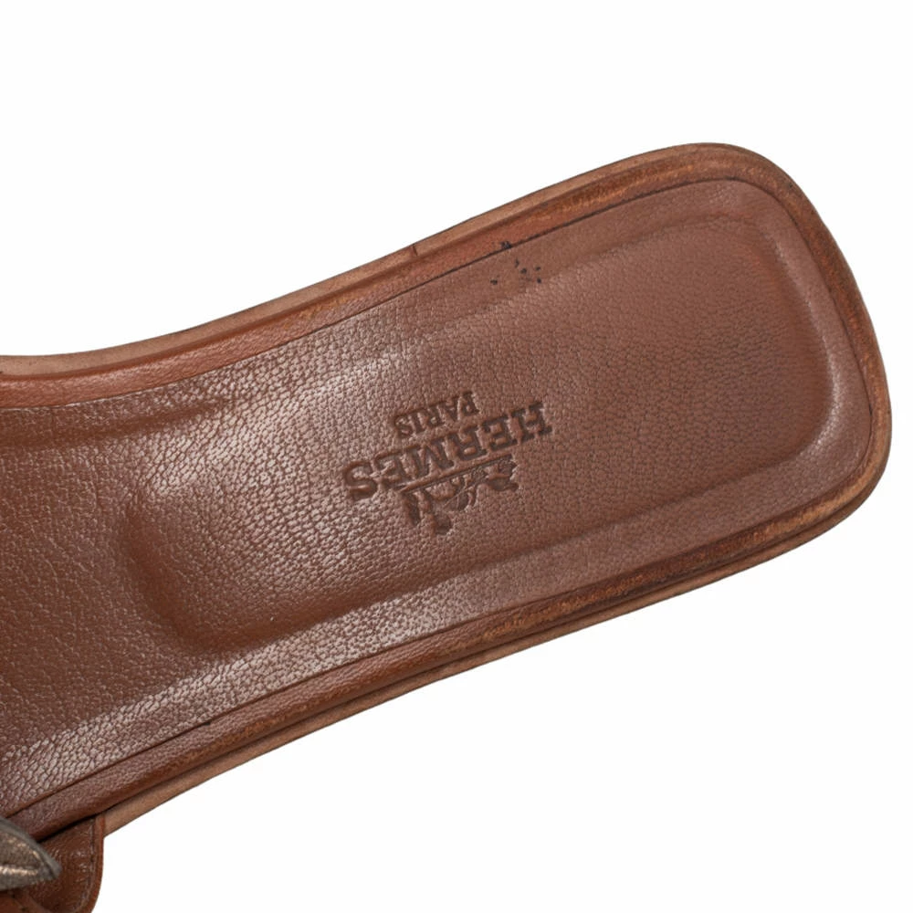 Hermes Hermès Brown Leather Gold Leaves Oran Flats Size 37.5 For Women 9 Hermes Hermès Brown Leather Gold Leaves Oran Flats Size 37.5 For Women - Image 7