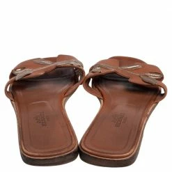 Hermes Hermès Brown Leather Gold Leaves Oran Flats Size 37.5 For Women 14 Hermes Hermès Brown Leather Gold Leaves Oran Flats Size 37.5 For Women -Deals Hermes Store luxury women hermes used shoes p476328 009