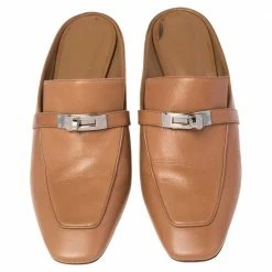 Hermes Brown Leather Blossom Mules Size 40.5 For Women -Deals Hermes Store luxury women hermes used shoes p478036 005