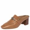 Hermes Brown Leather Blossom Mules Size 40.5 For Women