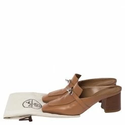 Hermes Brown Leather Blossom Mules Size 40.5 For Women -Deals Hermes Store luxury women hermes used shoes p478036 009