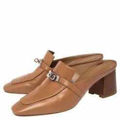 Hermes Brown Leather Blossom Mules Size 40.5 For Women -Deals Hermes Store luxury women hermes used shoes p478036 010