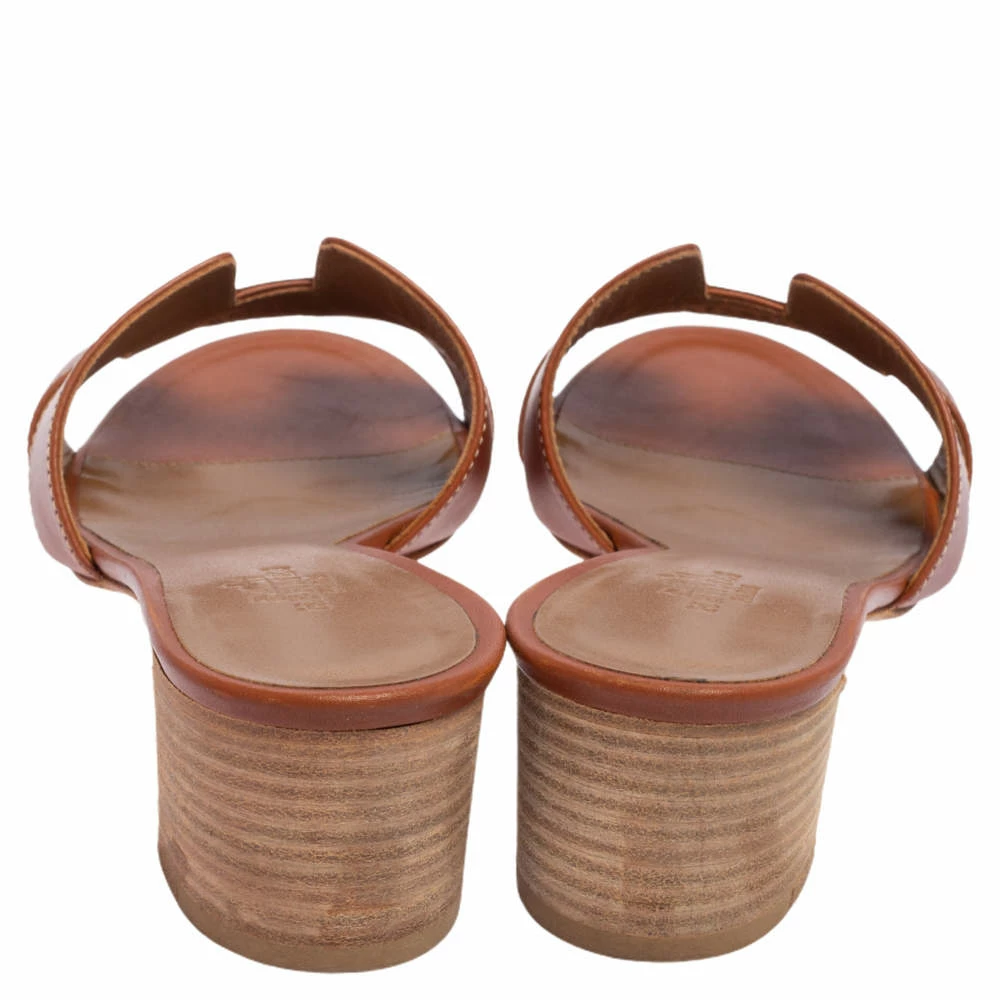 Hermes Brown Leather Oasis Block Heel Slide Sandals Size 36.5 For Women 7 Hermes Brown Leather Oasis Block Heel Slide Sandals Size 36.5 For Women - Image 5