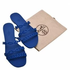 Hermes Blue Rubber D'ancre Chaine Rivage Flat Sandals EU 40 For Women -Deals Hermes Store luxury women hermes used shoes p483297 009