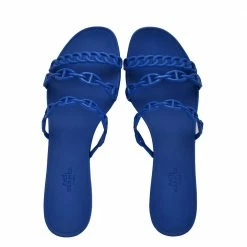 Hermes Blue Rubber D'ancre Chaine Rivage Flat Sandals EU 40 For Women -Deals Hermes Store luxury women hermes used shoes p483297 013
