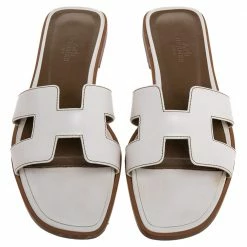 Hermes White Leather Oran Flat Sandals Size 38.5 For Women -Deals Hermes Store luxury women hermes used shoes p483353 009