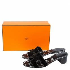 Hermes Black Velvet Oasis Slide Sandals Size 39 For Women -Deals Hermes Store luxury women hermes used shoes p484459 009