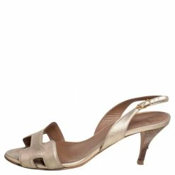 Hermes Gold Leather Night Slingback Sandals Size 37 For Women -Deals Hermes Store luxury women hermes used shoes p484521 005
