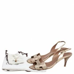 Hermes Gold Leather Night Slingback Sandals Size 37 For Women -Deals Hermes Store luxury women hermes used shoes p484521 008
