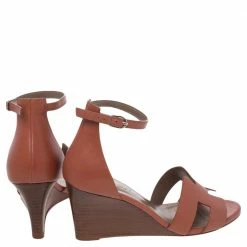 Hermes Brown Leather Legend Ankle Strap Wedge Sandals Size 38 For Women -Deals Hermes Store luxury women hermes used shoes p487791 003