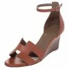 Hermes Brown Leather Legend Ankle Strap Wedge Sandals Size 38 For Women -Deals Hermes Store luxury women hermes used shoes p487791 007