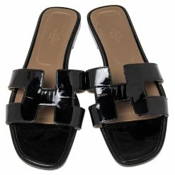 Hermes Black Patent Leather Oran Slide Flats Size 40.5 For Women 12 Hermes Black Patent Leather Oran Slide Flats Size 40.5 For Women -Deals Hermes Store luxury women hermes used shoes p490944 005