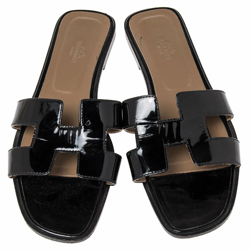 Hermes Black Patent Leather Oran Slide Flats Size 40.5 For Women 5 Hermes Black Patent Leather Oran Slide Flats Size 40.5 For Women - Image 3
