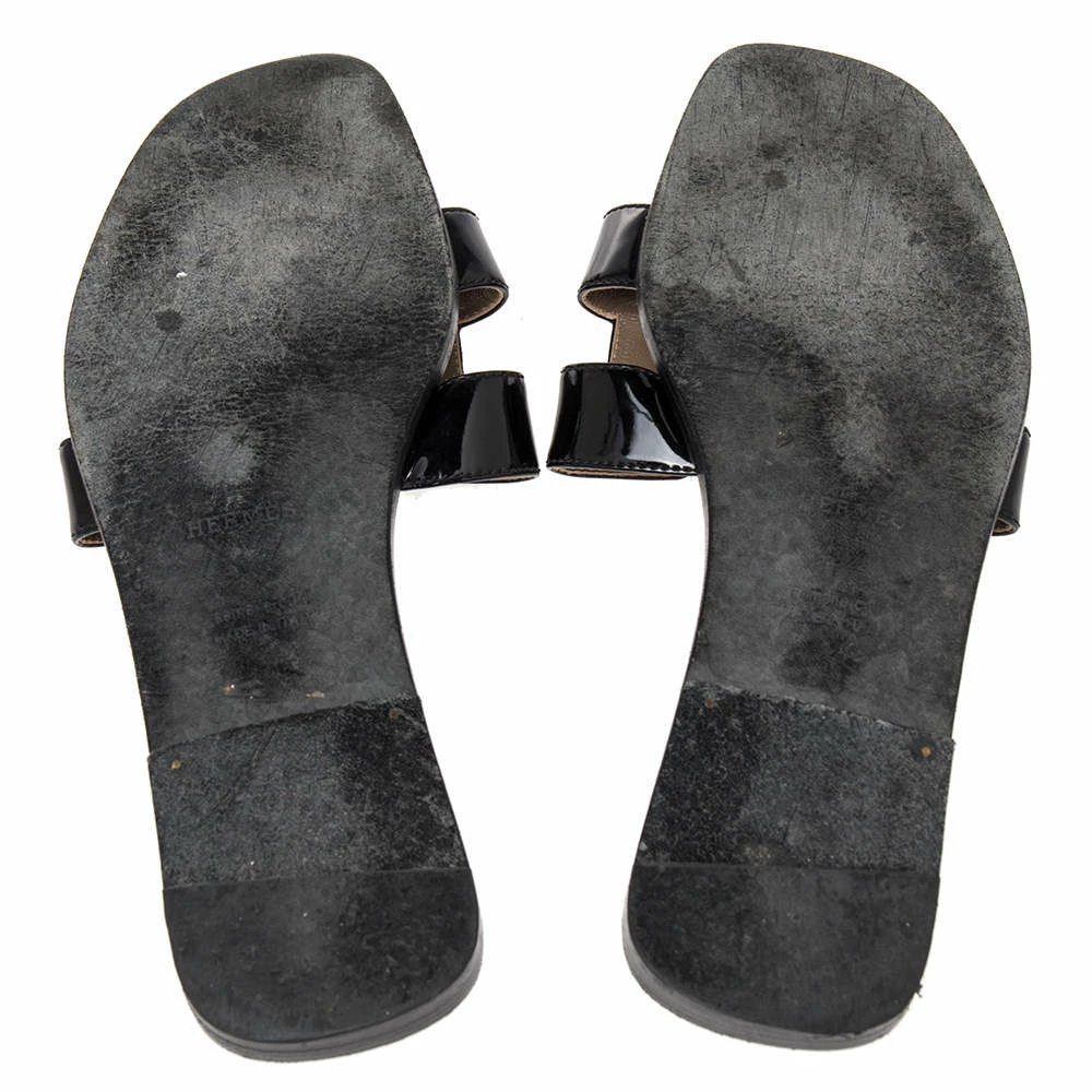 Hermes Black Patent Leather Oran Slide Flats Size 40.5 For Women 8 Hermes Black Patent Leather Oran Slide Flats Size 40.5 For Women - Image 6